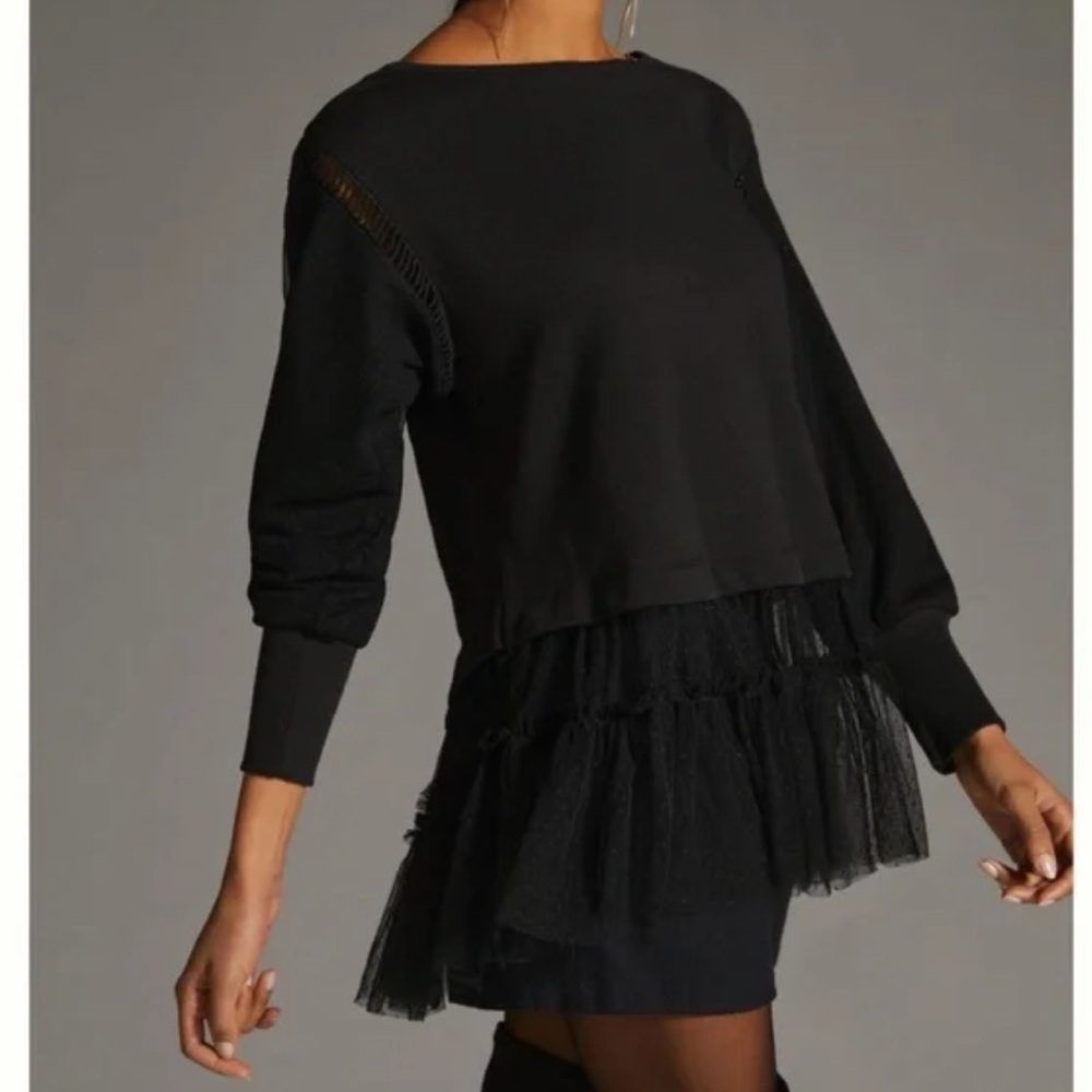 By Anthropologie Black Tulle Sweatshirt